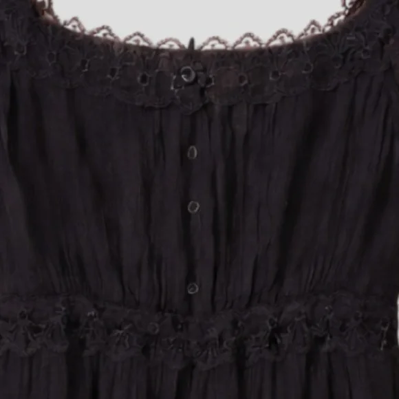Y2K Mini Black Lace Trim Dress S Romantic Goth Bow Back Button Front Whimsigoth - Picture 6 of 7